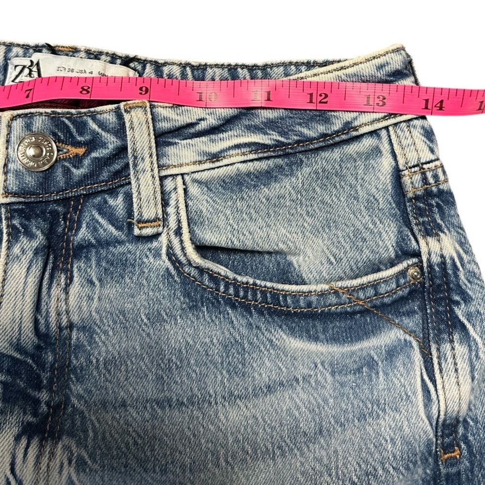 Zara Jeans Womens Blue Denim Distressed Stretch Raw Hem Small Slits at Hem. US 4 - Picture 6 of 8